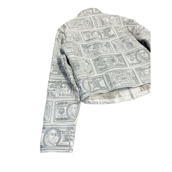 VTG RARE 90s Pelle Moda White Leather Money Print Jacket Sz L Currency $$$ - Picture 10 of 16